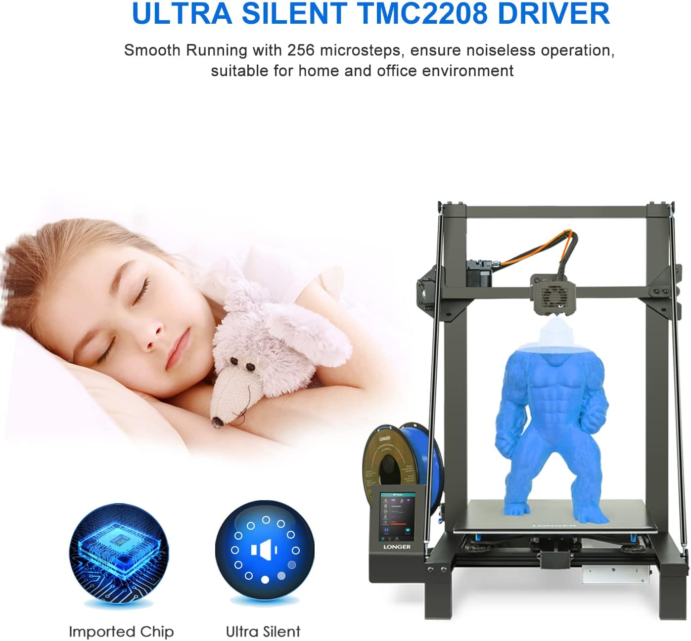 Longer LK5 Pro 3D Printer with Dual Z-Axis Upgrade, 4.3" Color Touch Screen, Silent Motherboard, Large Print Size 11.8"x11.8"x15.7", Fully Open Source, Filament Run-Out Detection