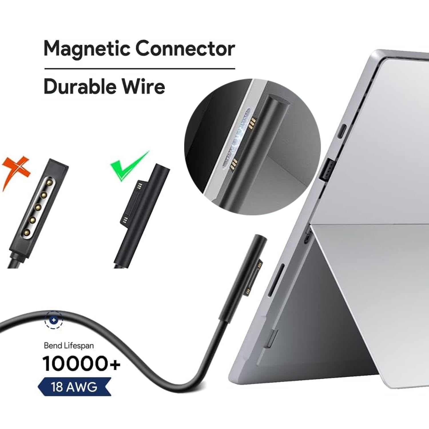 KFD 15 V 102 W Alimentatore per Microsoft Surface Pro 9 Pro 8 Pro X Pro 7 Pro 6 Surface Book 3 2 1 Laptop 5 4 3 2 1 Surface Go 3 2 1 1 15 V 6.33 A 102 W 1798 1932 Auto DC Charger, LWF167DE