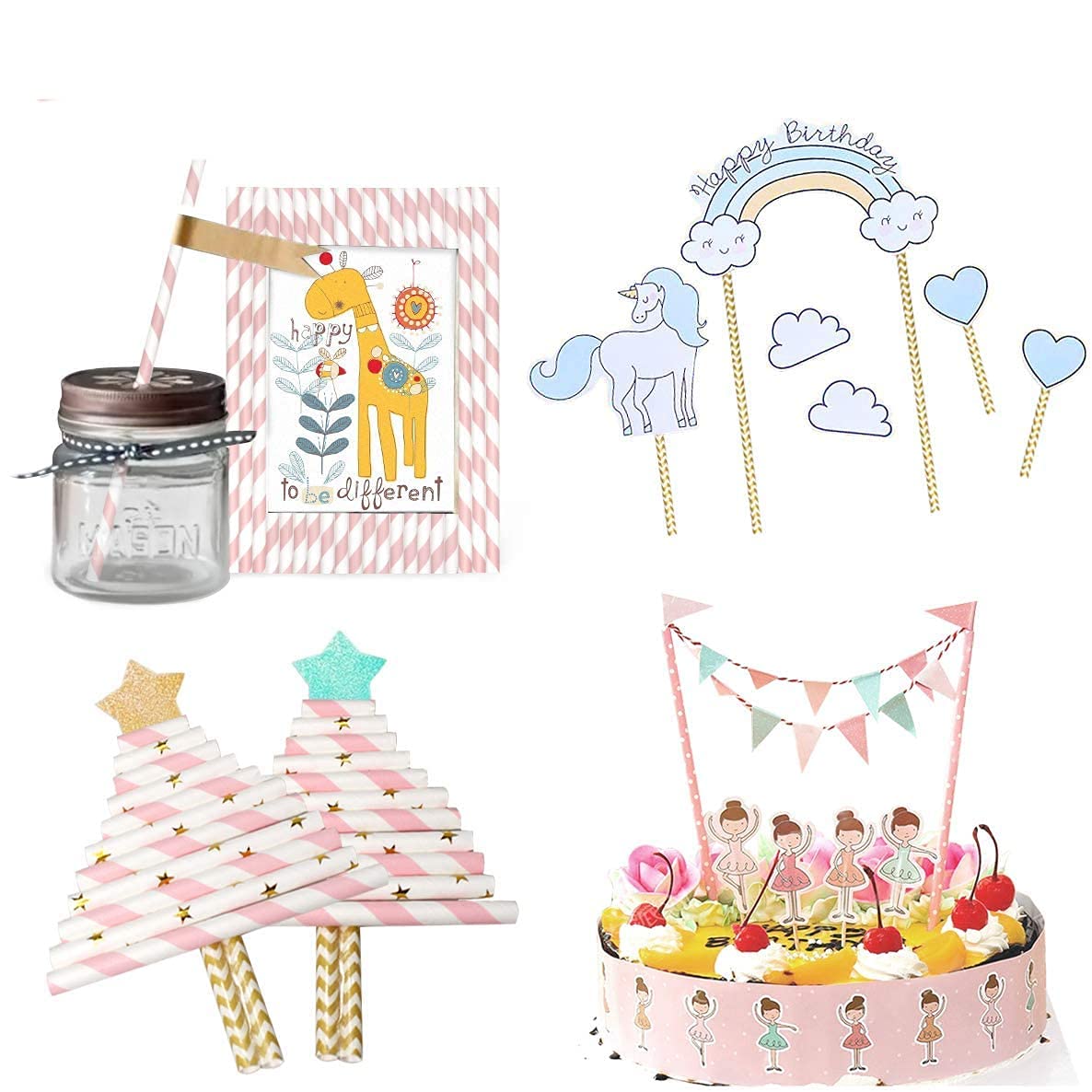TGFIX 120 stuks Oktoberfest rietjes blauw papier blauw & wit gestreept papier rietjes plastic vrij & biologisch afbreekbaar rietjes voor Oktoberfest feest verjaardag bruiloften decoratie