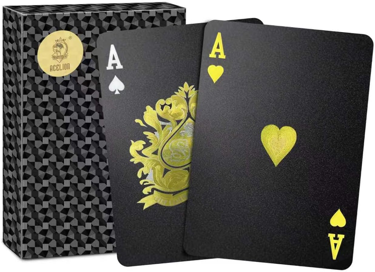 ACELION Waterproof Playing Cards, Plastic Playing Cards, Deck of Cards, Gift Poker (Black Diamond Cards)