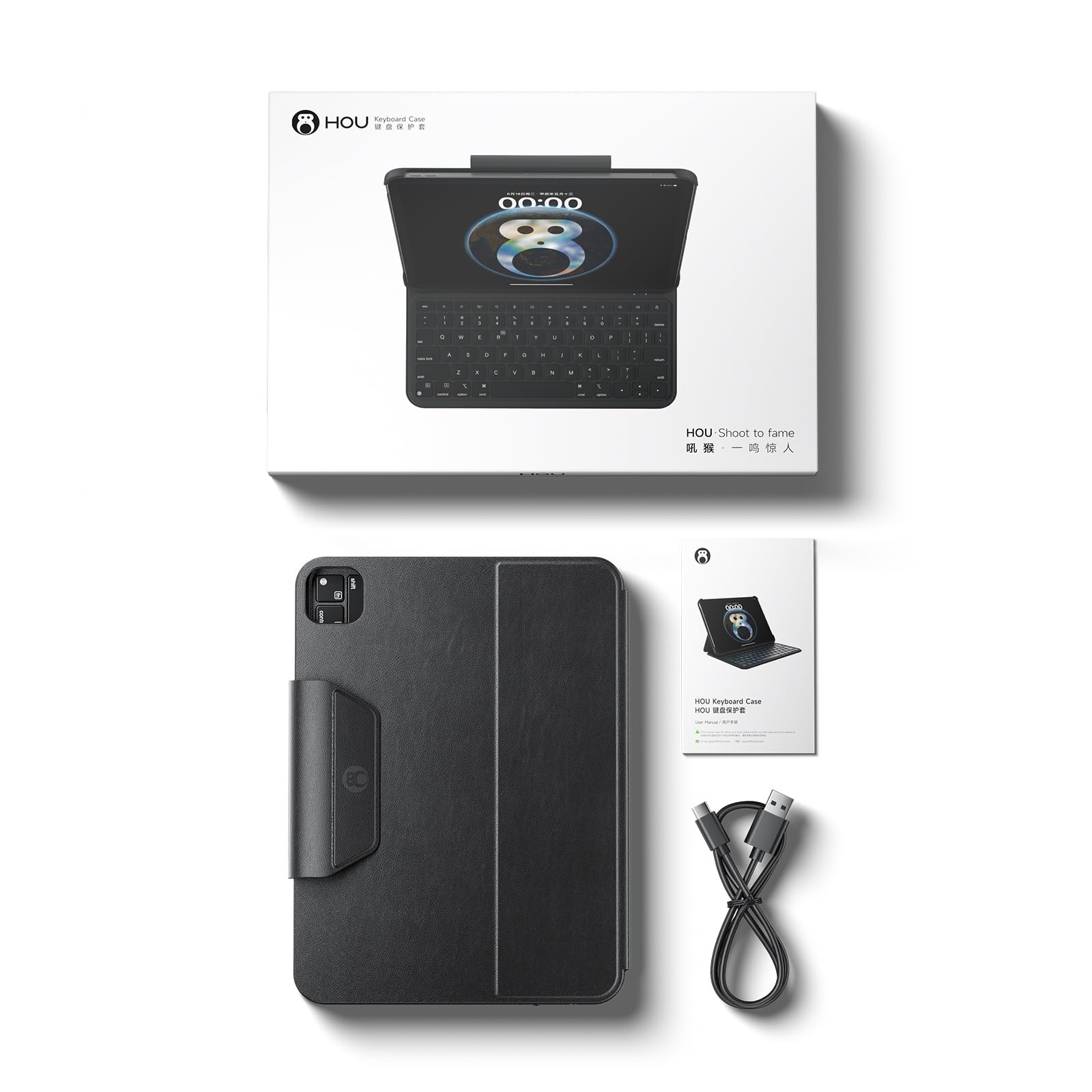 HOU Funda con Teclado para iPad Air 11", Air 5/4, Pro 11", Ultraligera 430g | Esquinas Reforzadas, Estructura Hueca Disipadora de Calor, Teclado con Letra Ñ, Diseño Portátil, Negro