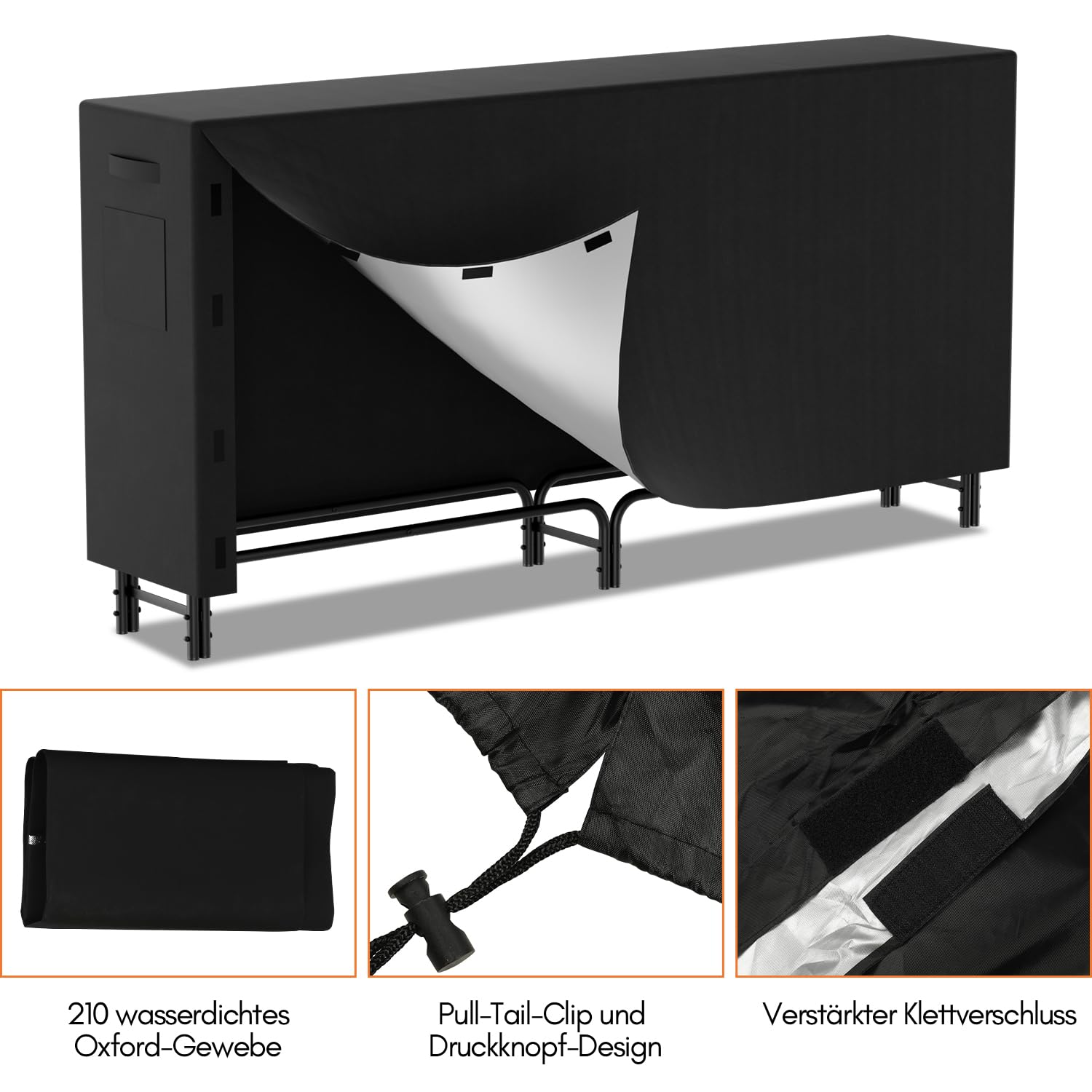 Daromigo Kaminholzregal Metall 244x34.5x124cm Brennholzregal mit Schutzhülle Stahlrahmen Pulverbeschichtet Kaminholzunterstand 300kg Wasserdicht Holzlager für Terrasse Garten