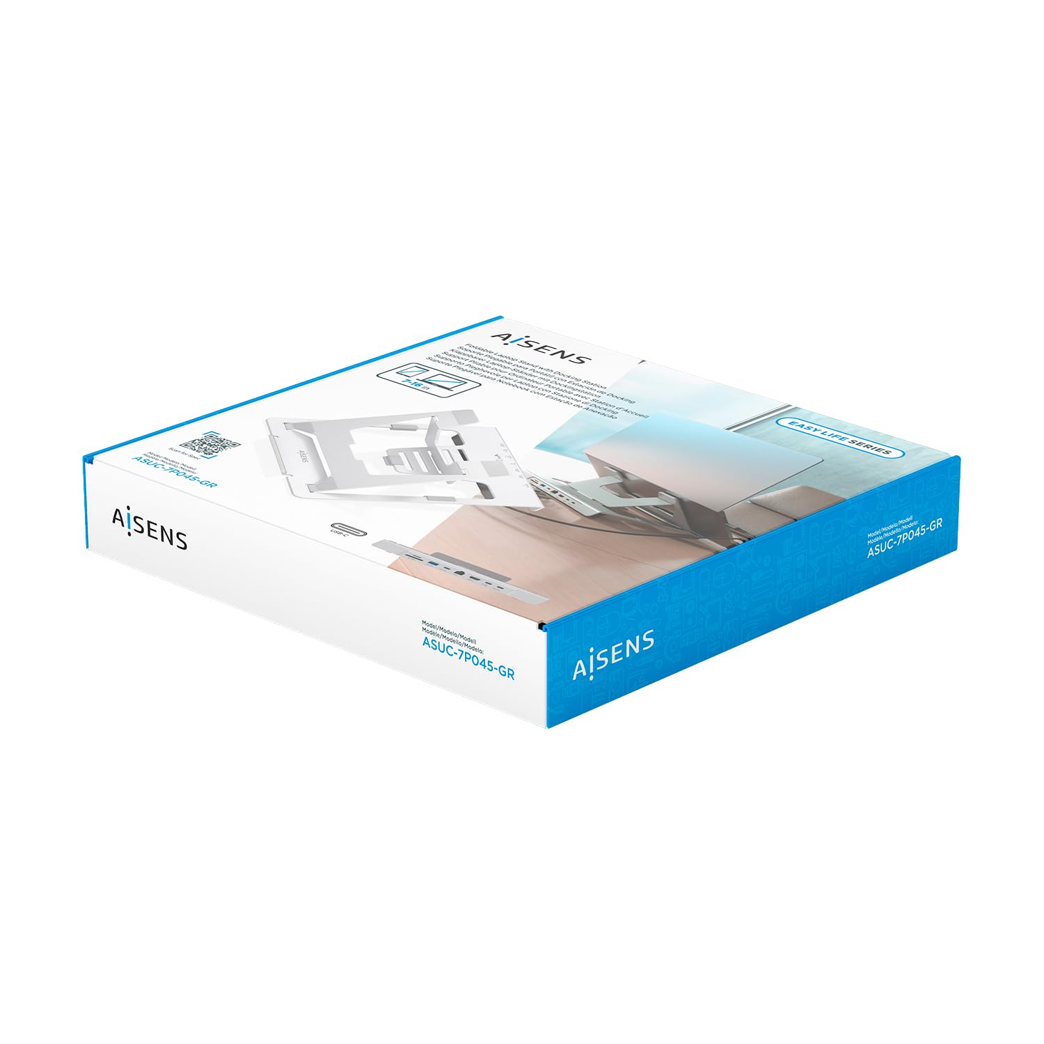 AISENS - ASUC-7P045-GR - Regulowany uchwyt na laptopa/tablet z USB-C Docking 7 w 1, szary