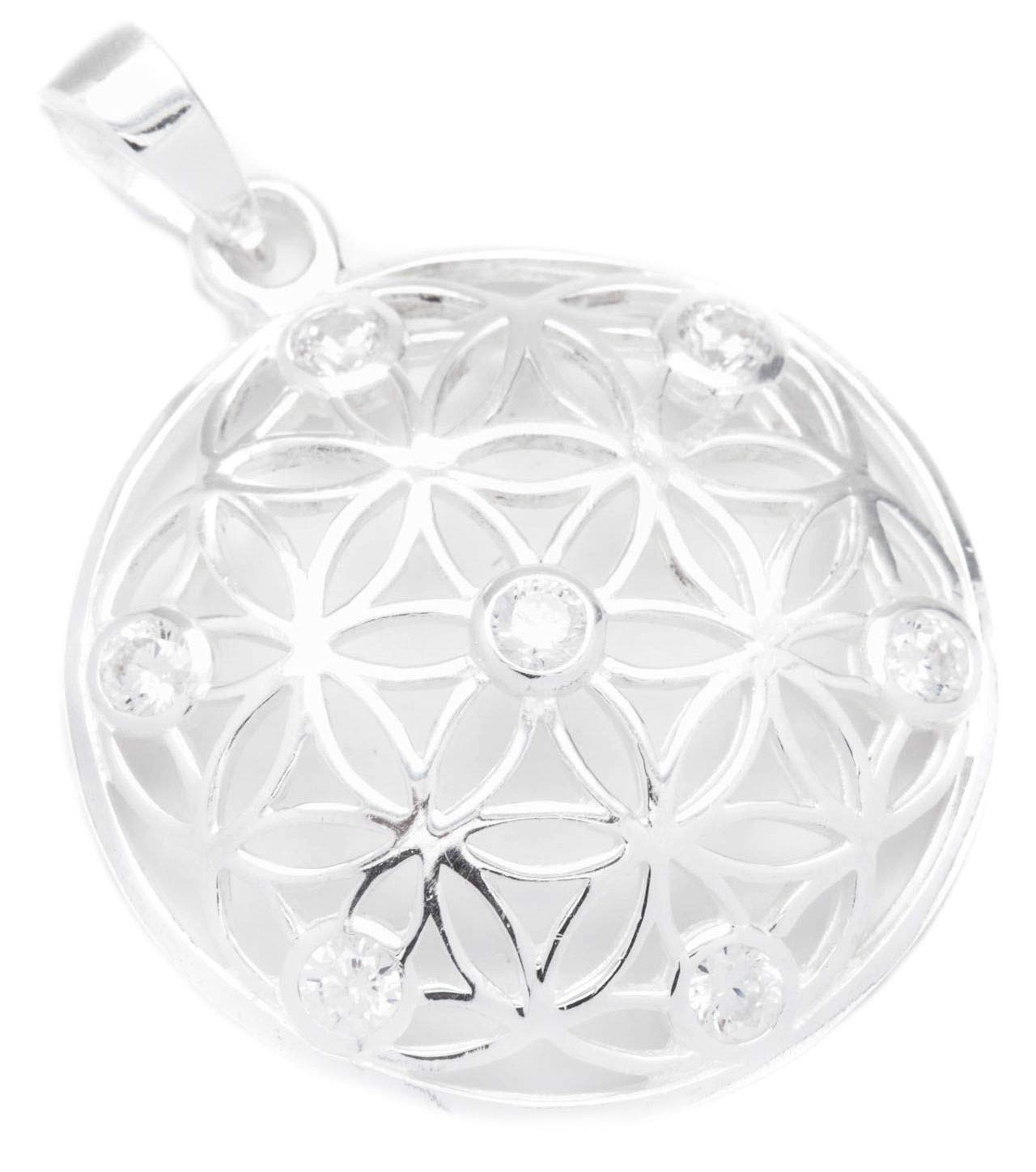 Windalf Bohemia Silber Anhänger LOREEN Ø 2.7 cm Blume des Lebens weiße Steine 925 Sterlingsilber