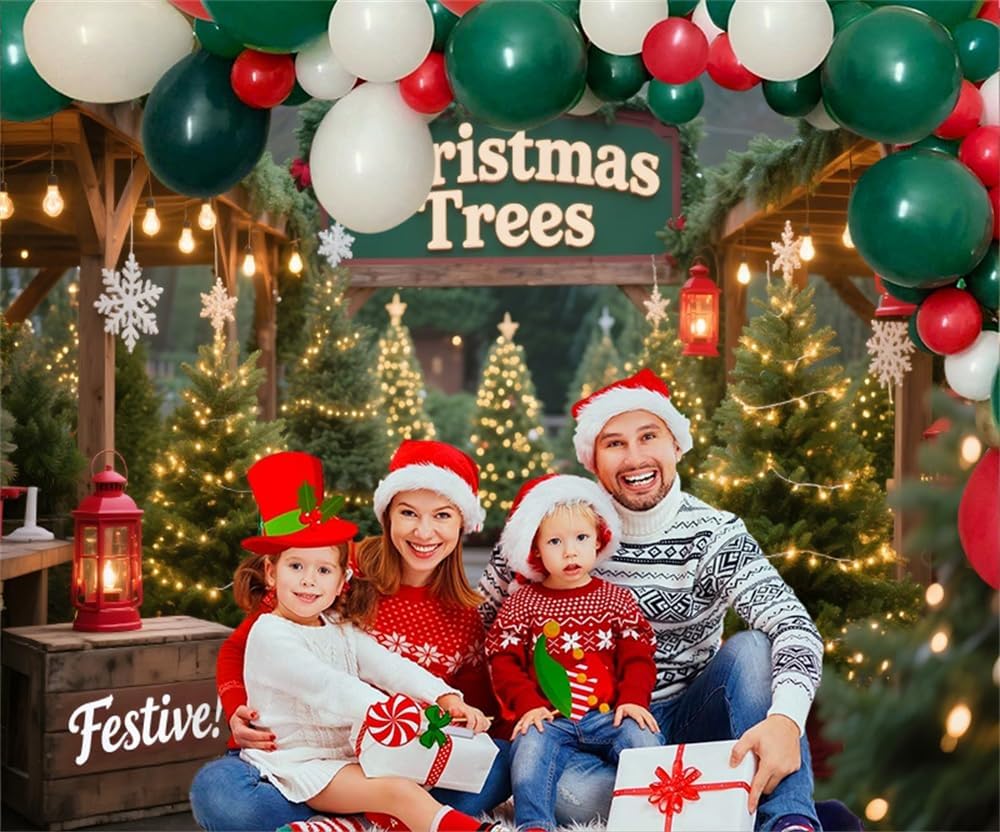 10x8ft Christmas Tree Backdrops for Photography Wood Barn Glitter Xmas Trees Photo Backdrop Christmas Props for Photoshoot Happy Holidays New Years Festive Decorations for Party Video Studio Props