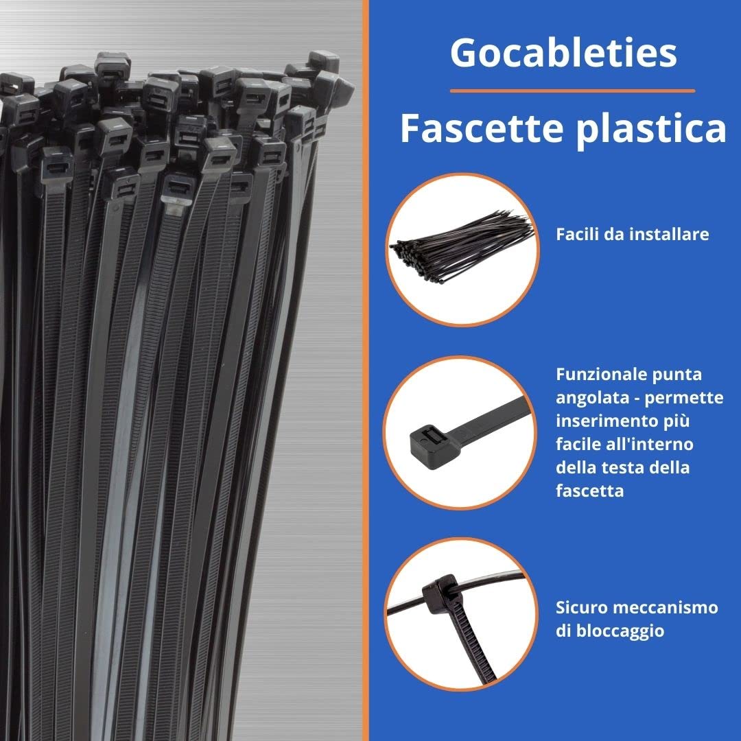 Fascette Plastica Nere 300 mm x 4,8 mm 100 Pezzi UV-beständiges Set