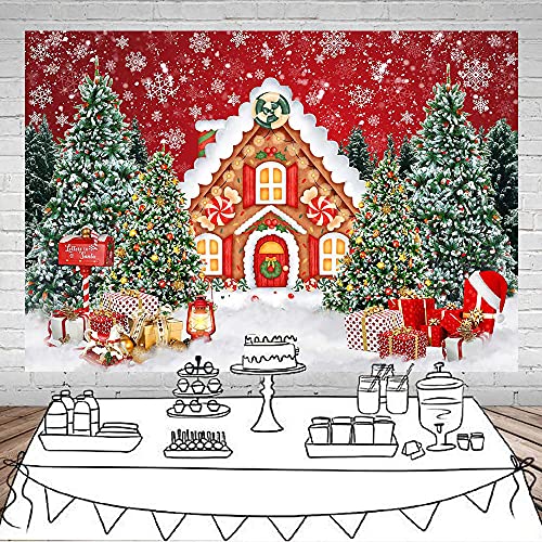 Mocsicka Christmas House Backdrop Christmas Candy House Snowflake Wonderland Pine Tree Photography Background For Kids Vinyl Cookie Exchange Kids Theme Birthday Party Decoration Banner (8X6Ft) #TOP1