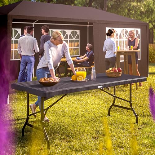 Casaria® Gartentisch klappbar Polyrattan Campingtisch 180x75cm Wetterfest Tragegriff Klapptisch Kunststoff Tisch Garten Balkon Camping Buffettisch Schwarz