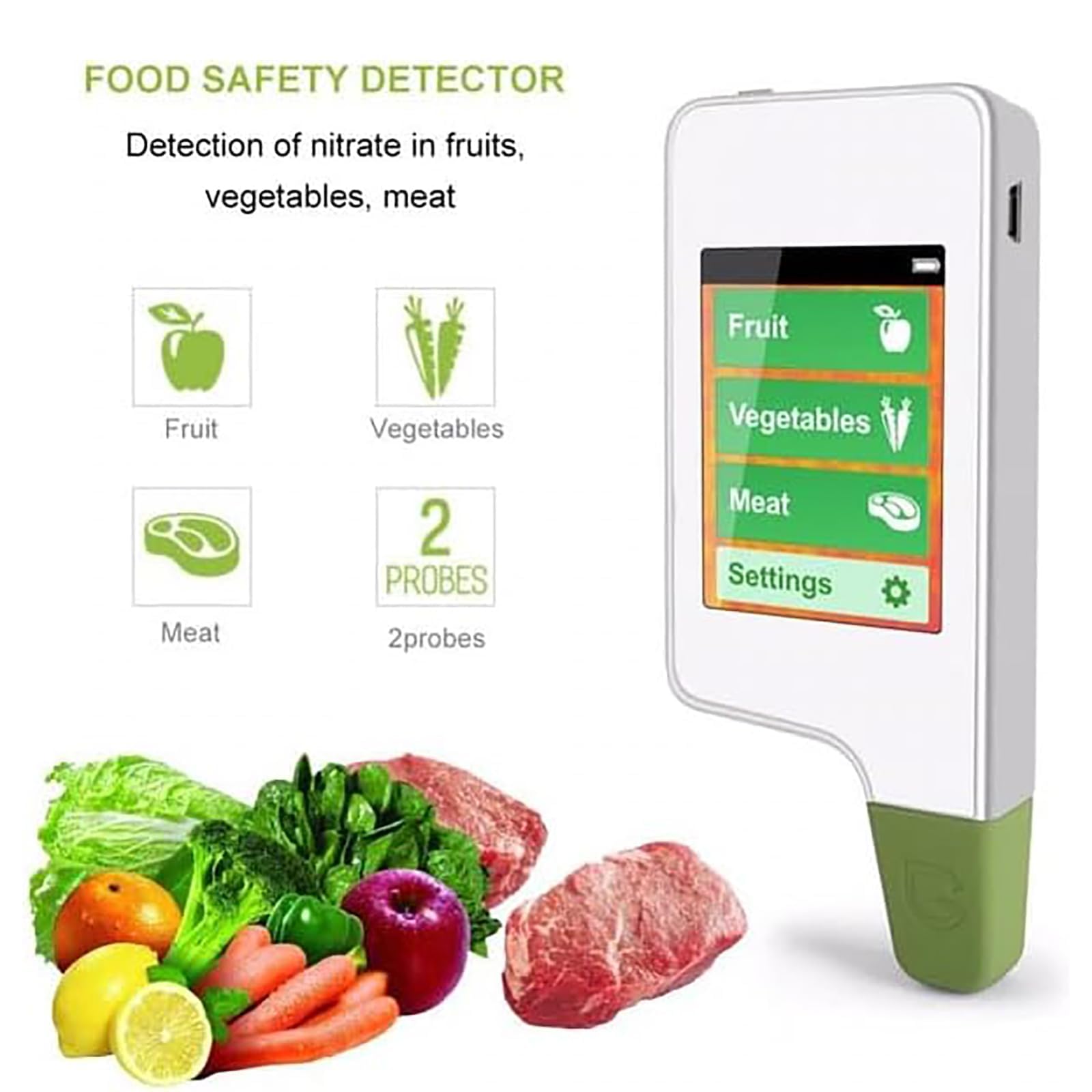 Probador digital de nitrato de alimentos para frutas, verduras y carne, detector preciso de residuos de pesticidas para peces, pruebas fiables del medidor de frutas, verduras y carne.