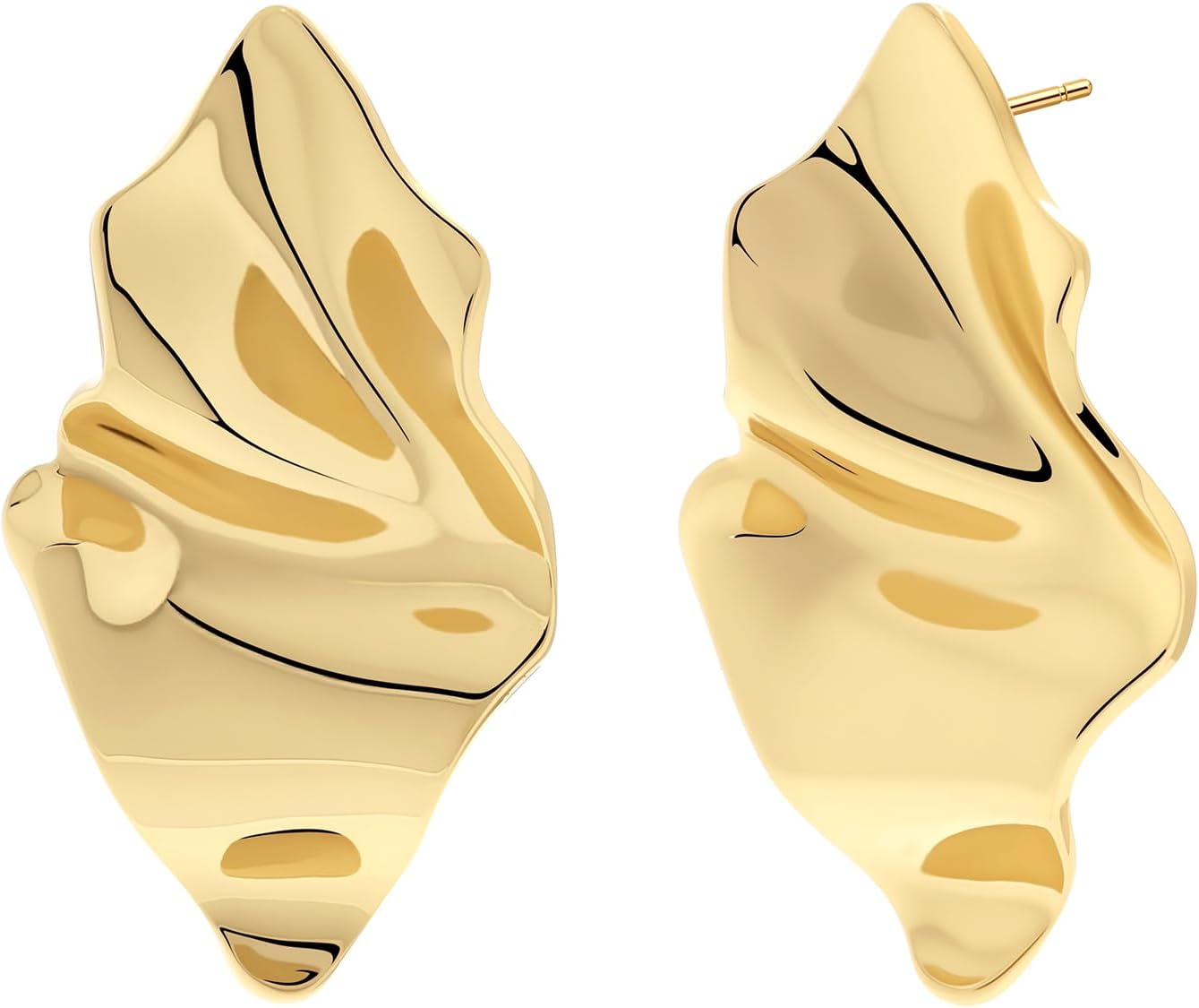 Irregular Stud Earrings for Women, Textured Metal Statement Earrings Lightweight Hypoallergenic 14K Gold Plated Jewelry for Daily Wear, Party, Wedding, Gift for Her