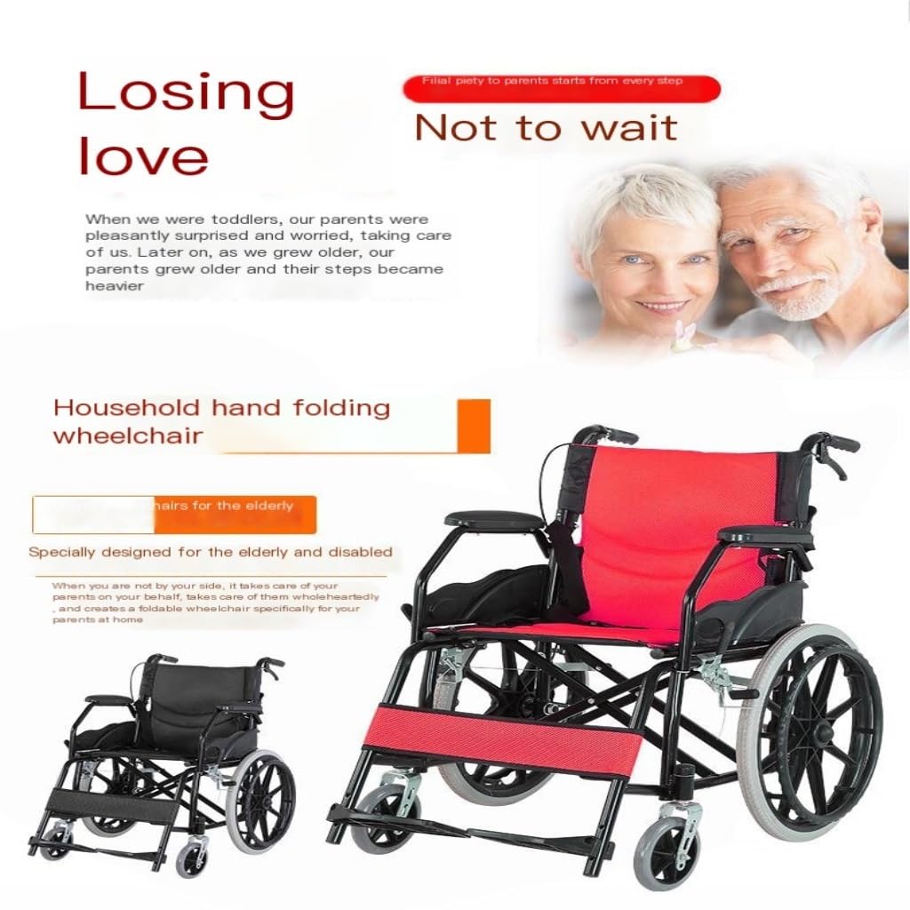 Silla de Ruedas de Movilidad para Ancianos Silla de Ruedas Plegable Manual para Ancianos Silla de Ruedas Pequeña Y Ultraligera Portátil para el Hogar/Yellow/a