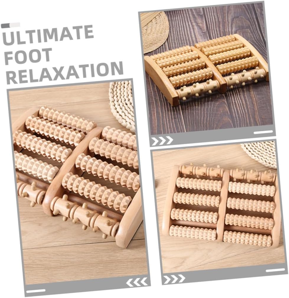 ARTIBETTER Wooden Acupressure Foot Massager Roller with Five Rows of Beads, Dual Foot Reflexology Massage Tool for Home Use, Calf and Leg Massage Roller for Relief and Relaxation