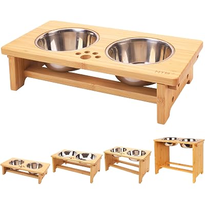 HTB Elevated Dog Bowls,Raised Dog Bowl Stand with 2 Stainless Steel Bowls, Elevated Raised Dog Bowls for Large Medium Small Sized Dogs