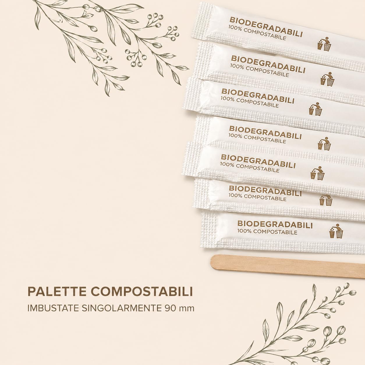 1000 Palette Caffè Monouso in Legno Confezionate Singolarmente, Palettine Biodegradabili, Compostabili e Resistenti al Calore, per Girare Zucchero Bevande e Caffè nei Bicchierini