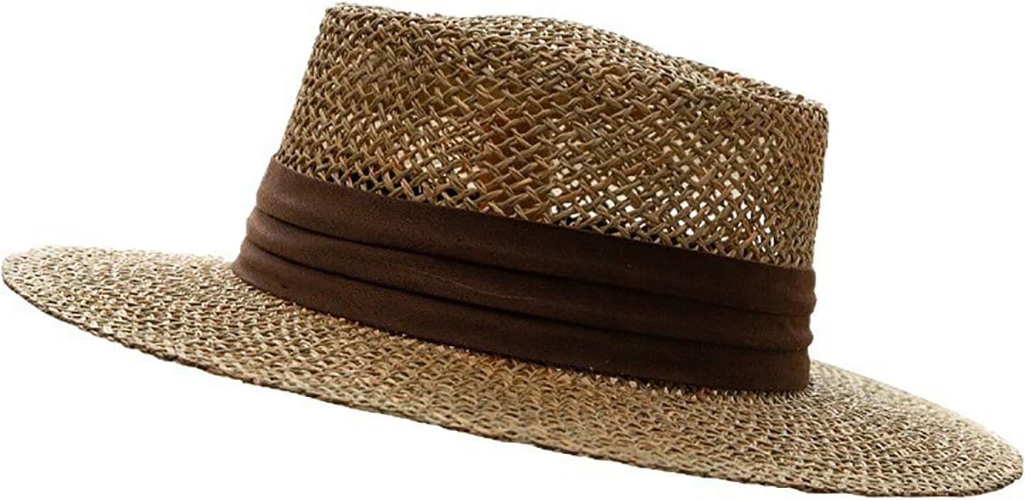Straw Boater Summer Sun Hat Wide Brim Straw-Summer-Beach-Hats for Men Women