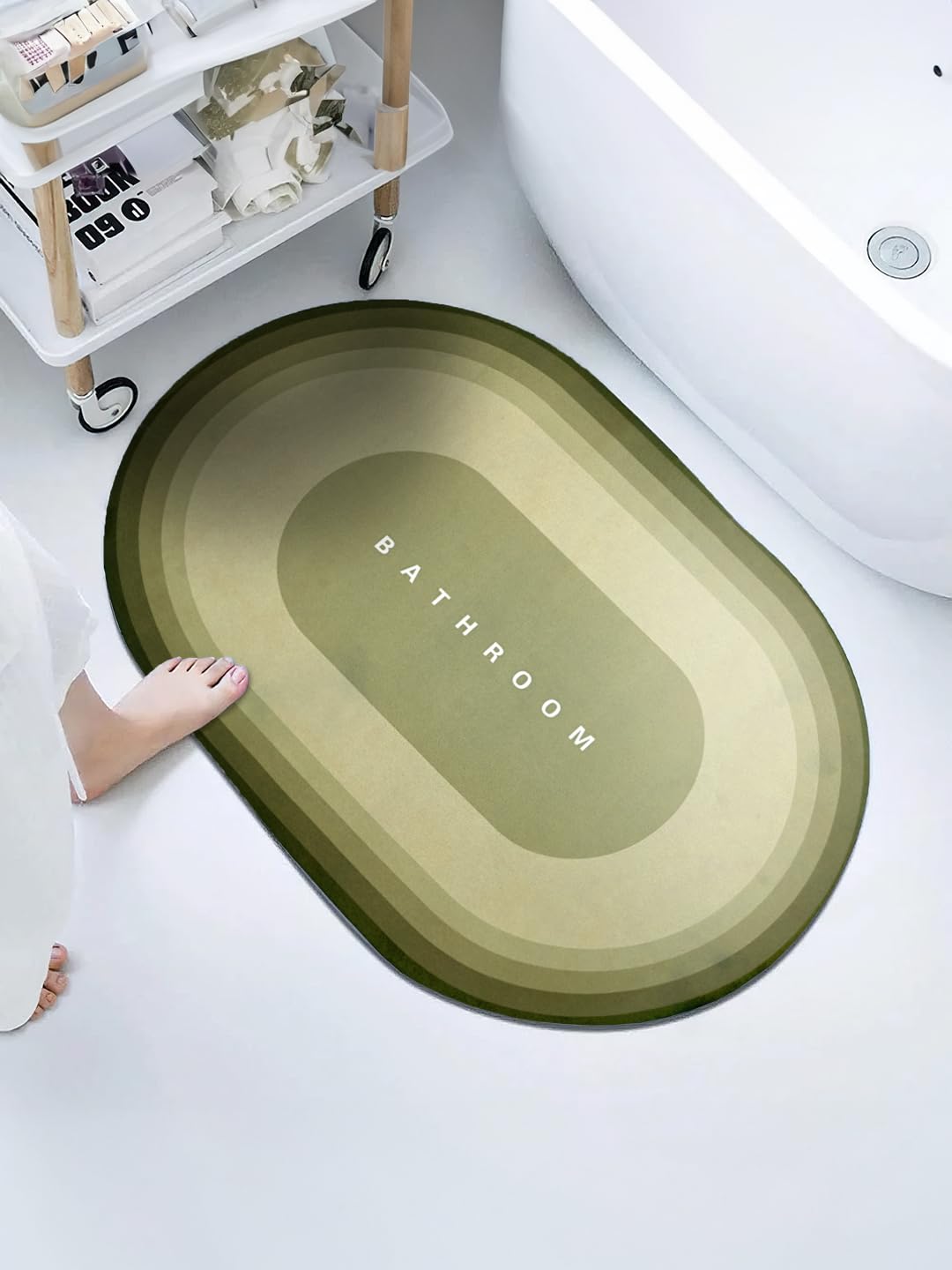 Cortina Premium Silicon Floor Mat, Bath Mat, Doormat, Bathroom Carpet, Cushion Mat Super Absorbent Soft Carpet, Quick Dry Dirt Barrier for Home, Office, (60x40), Light Green, Oval