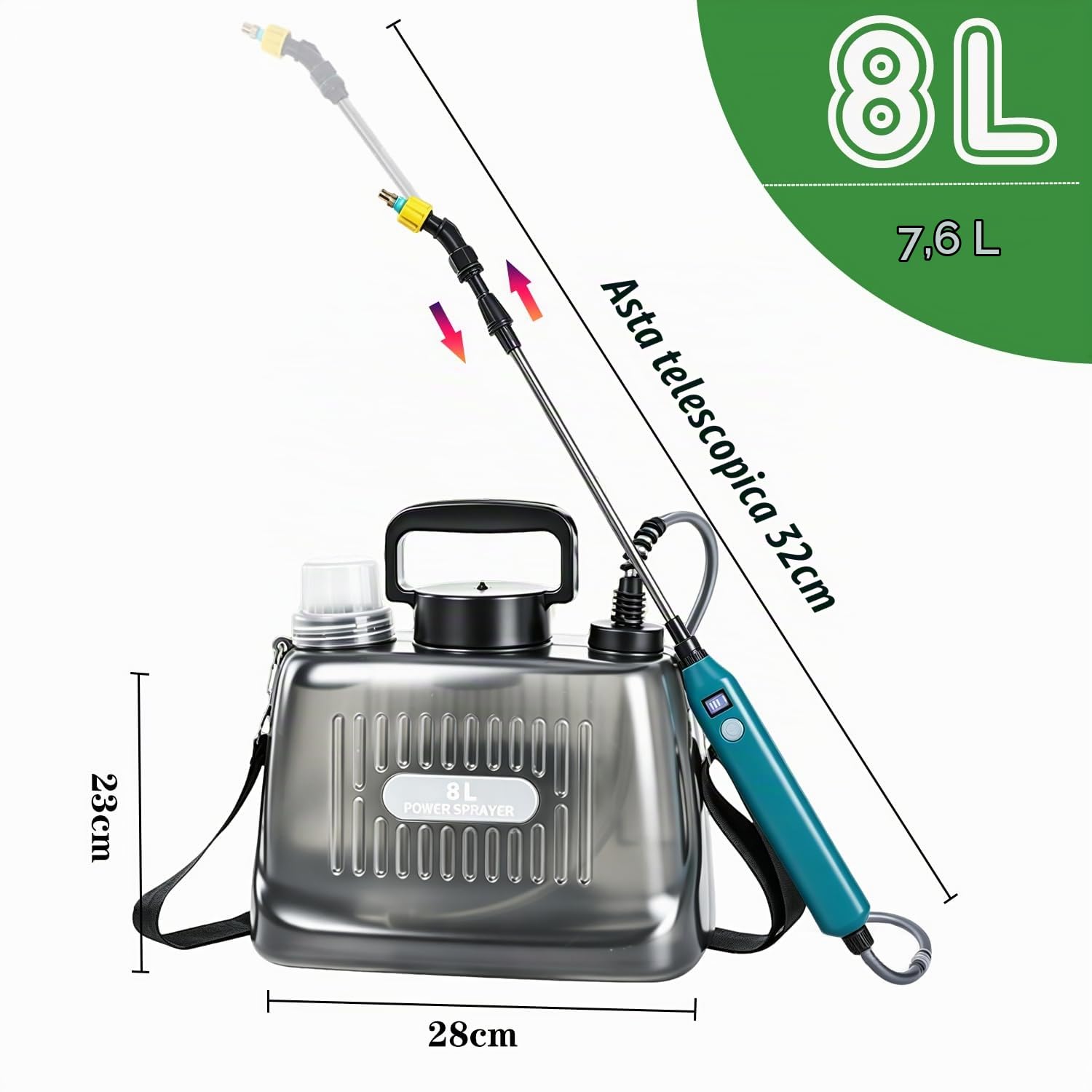 Spruzzatore Elettrico a Batteria per Piante, Nebulizzatore a Pressione da Giardino con 3 Beccuccio Regolabile, Spruzzatore a Zaino Irroratrice a Pressione Automatica, Trasparente (8L)