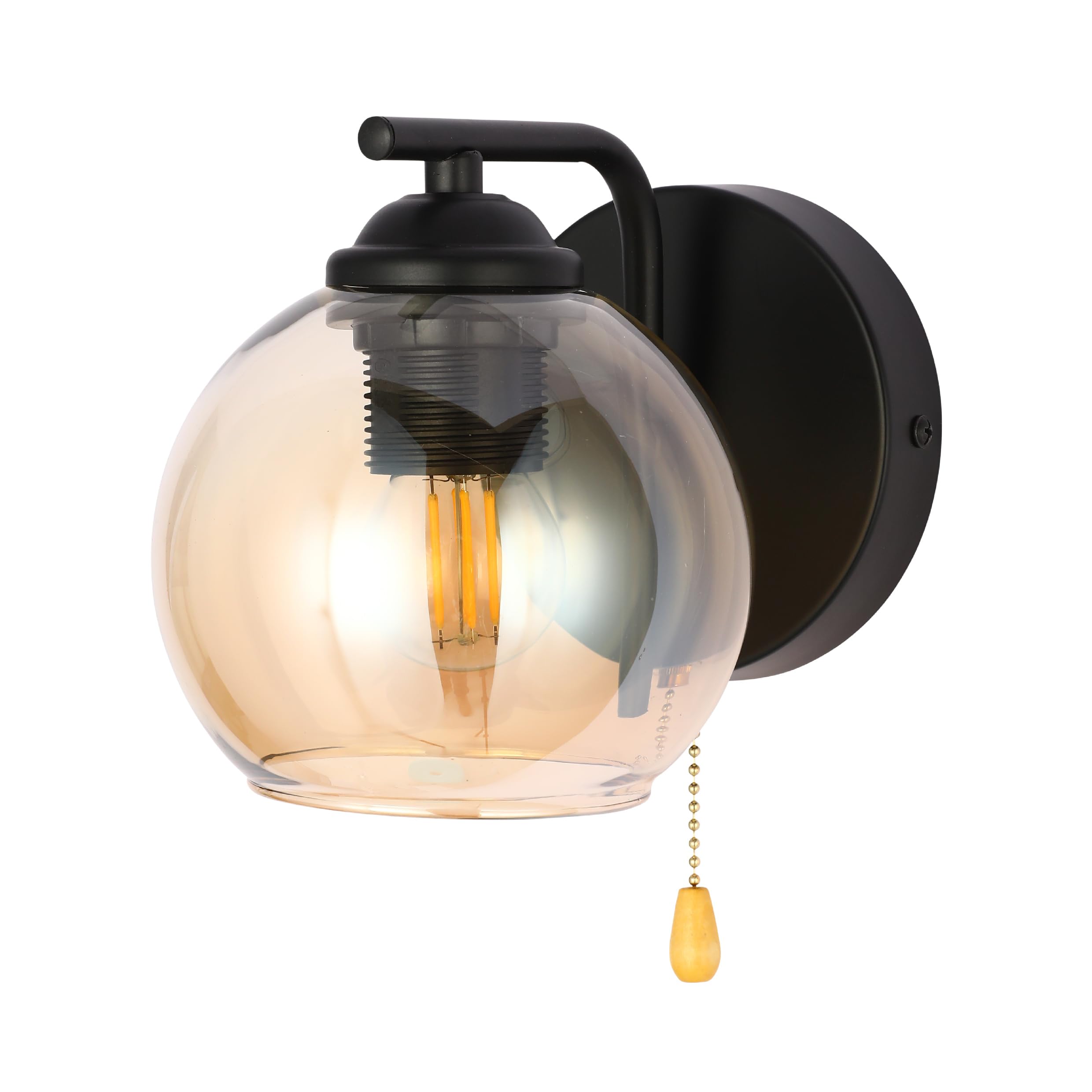 Tekled Black - Amber Myhome L-Shape Dome Glass Wall Light | E27 Fitting And Pull Down Switch | For Bedrooms Living Rooms Study Rooms Cafes Bars Restaurants | Black – Amber (Bulb Not Included)