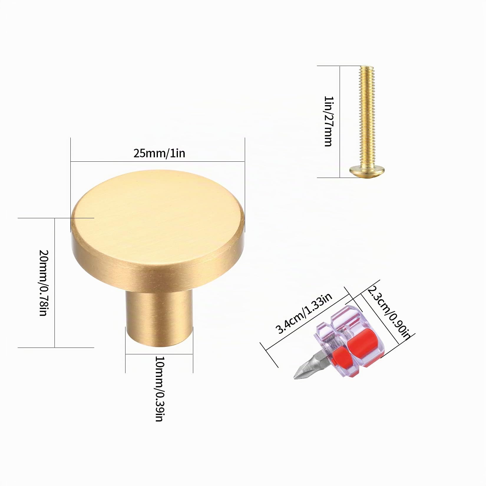6 Pezzi Pomelli per Cassetti, Pomelli per Mobili Oro, Manopole Rotonde per Armadietti, Manopole per Cassetti in Ottone Dorato, Manopole Cucina per Porte per Decorazioni con Cacciavite - 20 * 25mm