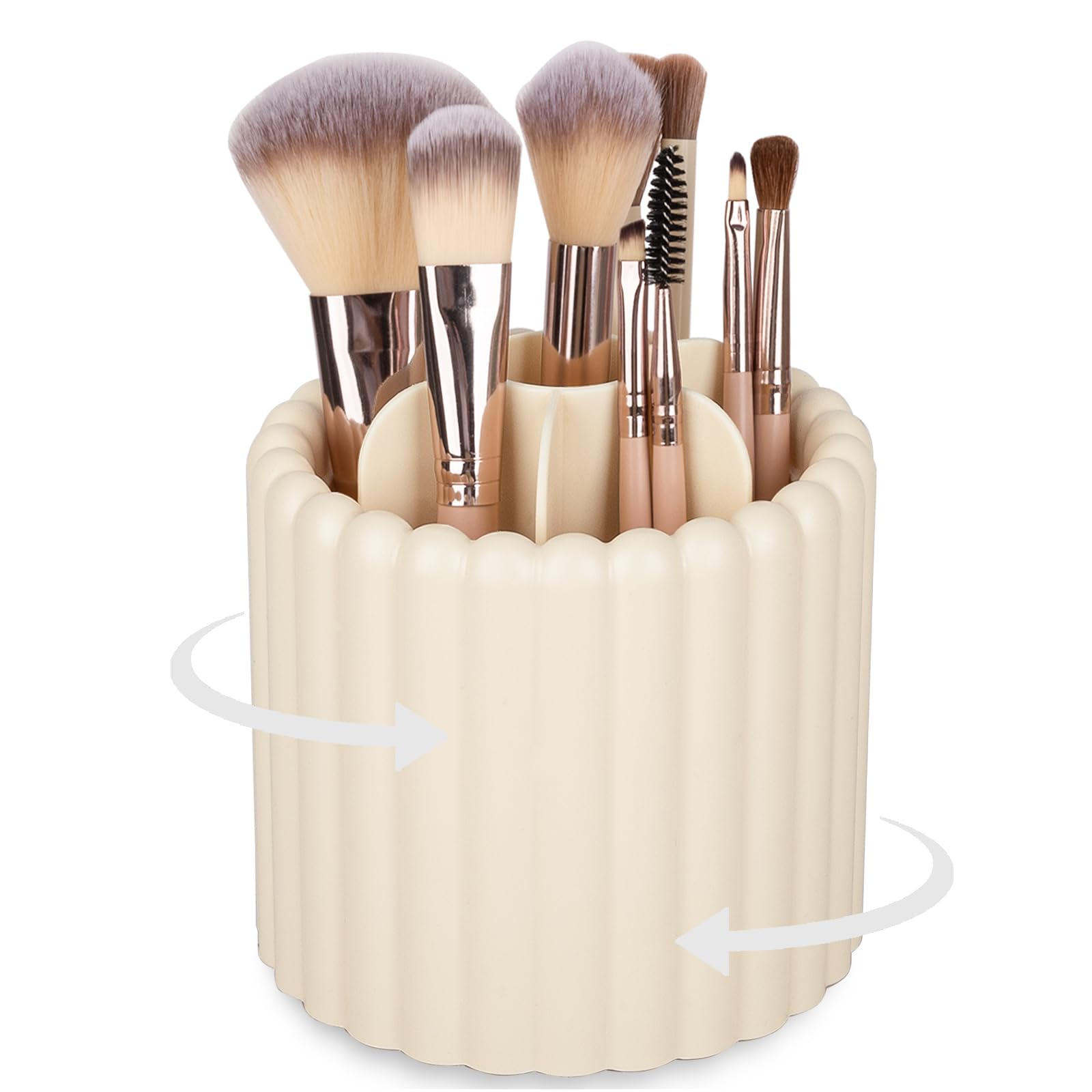 Photo 1 of Anyoifax 360 Rotating Makeup Brush Holder 7 Slots Make Up Brush Organizer Removable Spinning Cosmetic Brushes Storage Pen Holder for Vanity, Dresser, Desk, Beige