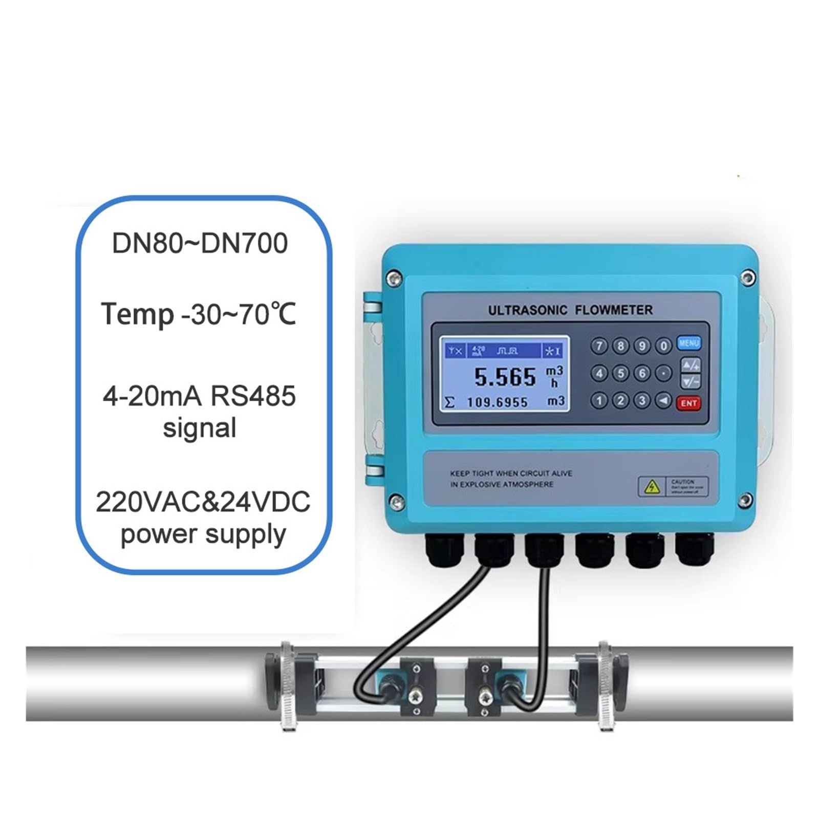 Medidor de caudal ultrasónico de Agua líquida con Salida de señal RS485 de 4-20 mA, módulo de tubería de Acero Inoxidable de PVC, caudalímetro de Pared DN15(DN80-DN700 Upgrade)
