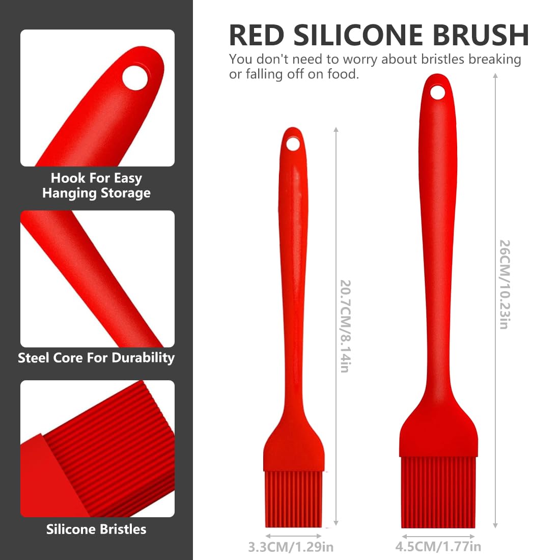 2 Pcs Heat Resistant Silicone Basting Brushes, 450°F Oil Brushes for Kitchen, BBQ, Baking and Cooking, Dishwasher Safe (Red) — view 2