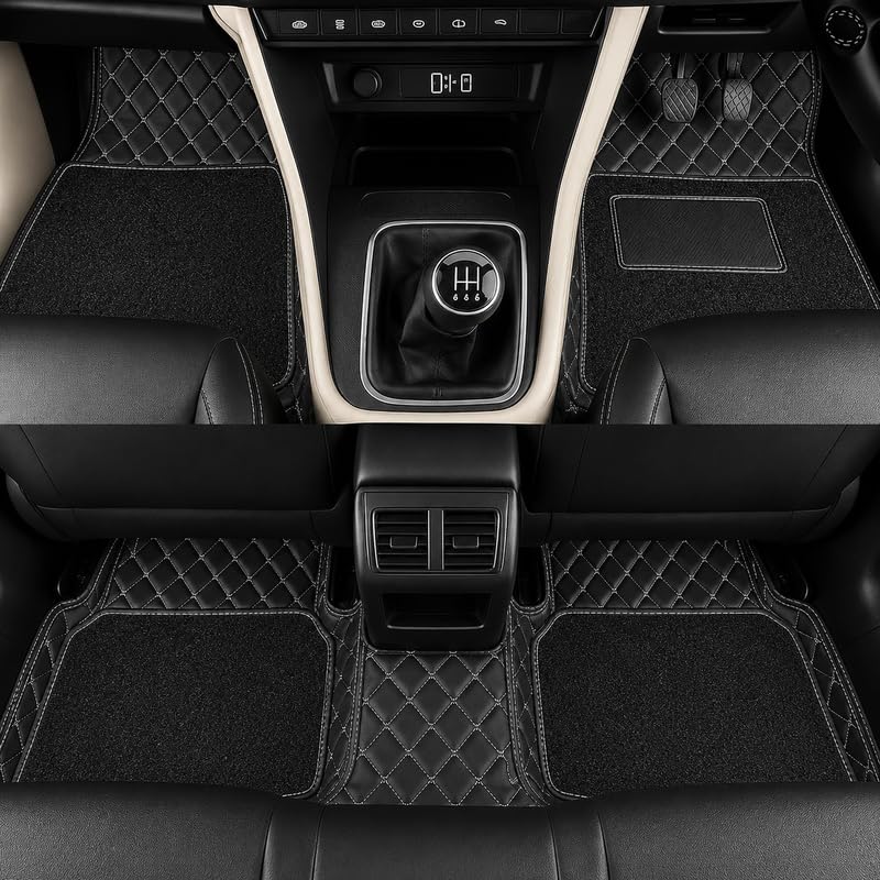 Image of 7D car mat Full for Hyundai Venue (Model: - 2026) || Luxury Leather Double Car Floor Mat Complete Set || 100% Waterproof and Washable || Color : Black