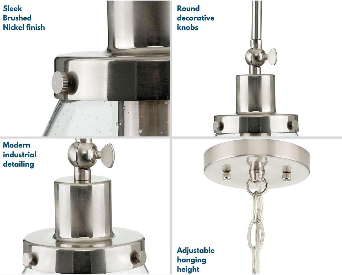 Hinton Collection 1-Light Seeded Glass Brushed Nickel Industrial Pendant Light