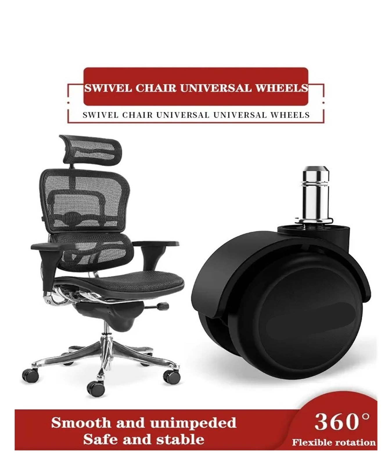 5-częściowy zestaw 2-calowych kółek do krzeseł obrotowych, uniwersalnych kół z hamulcami, kółkami hamulcowymi do krzeseł biurowych komputerowych (szary-m11-c)