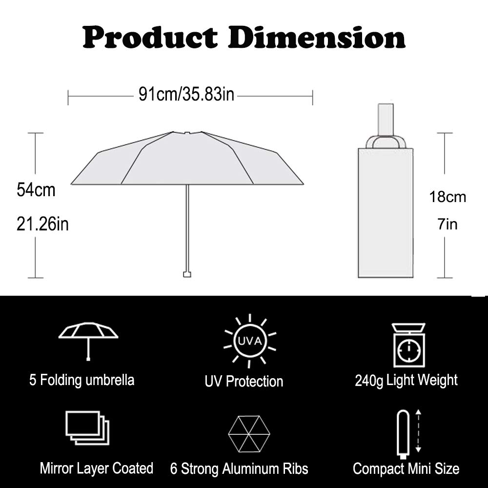 Mini parasol kieszonkowy dla kobiet, 210T nano-materiał, srebrna powłoka UPF 50+, elegancki kolor różowego złota, idealny podczas podróży służbowych