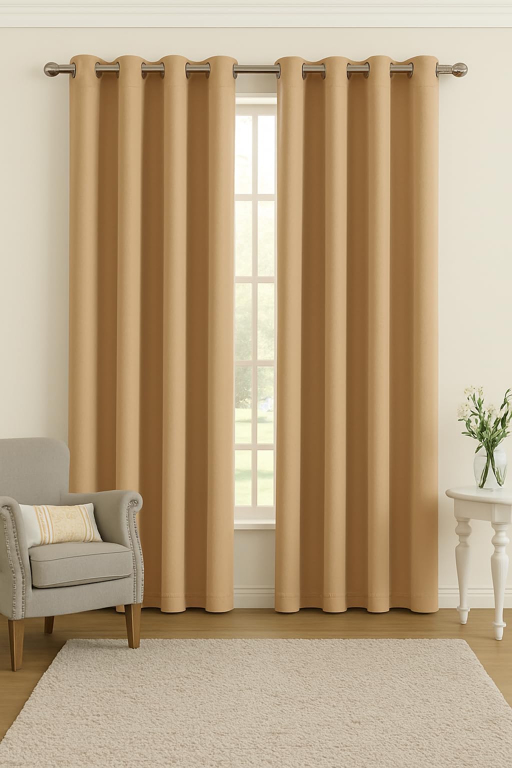 Blackout Curtains for Bedroom Thermal Eyelet Beige Curtains 90x54 Ring Top Window Treatments 2 Panels Drapes for Living Room