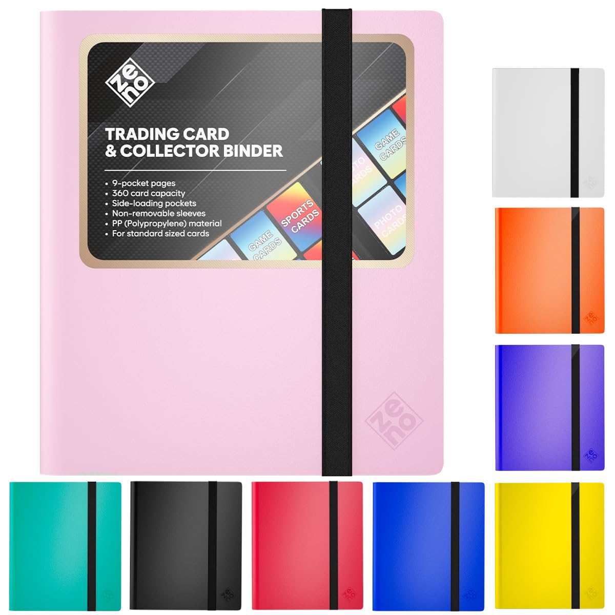 Trading Card Binder 9 Pocket, Card Collection Binder with 360 Capacity, Side Loading Nonremovable Sleeves, Durable PP (Polypropylene) Material for