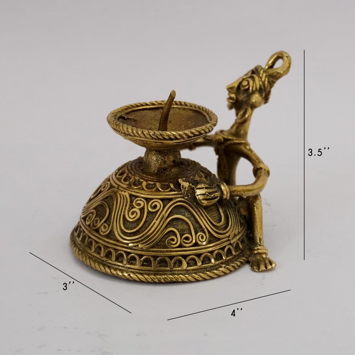 Tarang Arts Brass Dhokra Candle Stand | Handcrafted Brass Metal Candle Holder for Home Decor, Puja Room, Tabletop Decor, Office Space, Festivals, Candlestick Holders, Gift (3.5x3x4 Inch) 1