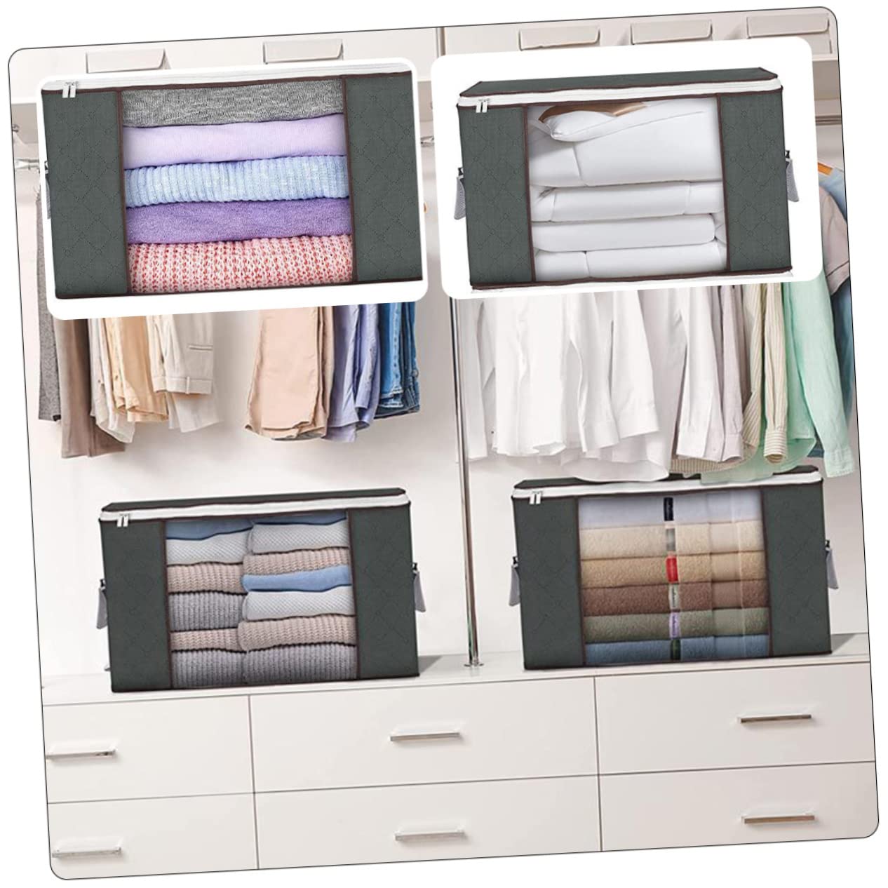 2 pezzi Contenitori per Biancheria Organizer Armadio Capacità Sacchetti per Piumoni e Vestiti Design con Cerniera Pratici per Traslochi e Risparmiato
