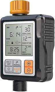Mufern Temporizador de aspersão, temporizador de rega automática para jardim, temporizador de mangueira com atraso de chuva / bloqueio para crianças / IP65, sistema de rega de jardim com ecrã LCD grande