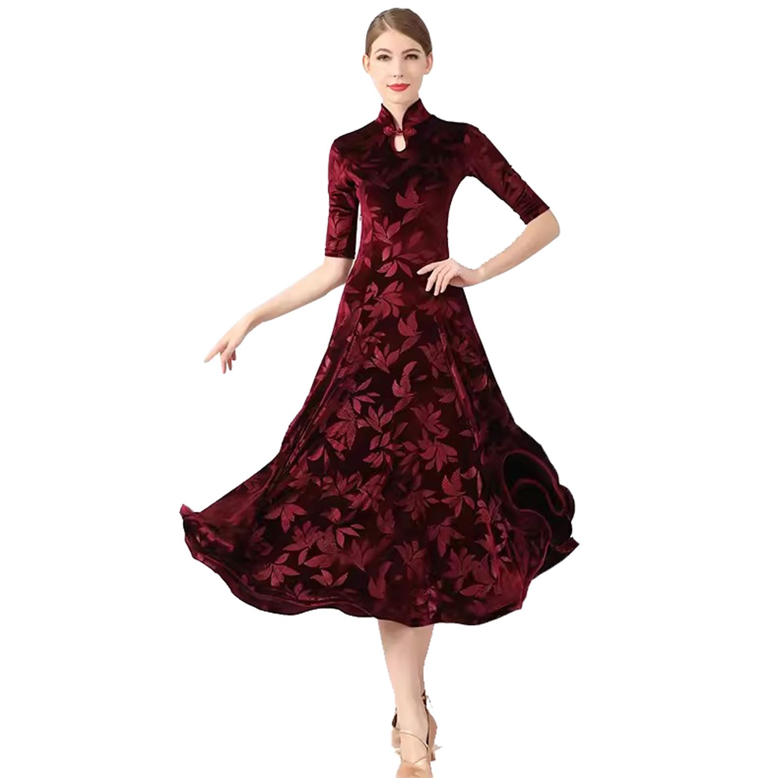 Damen Lyrischer Flamenco-Tanzrock, mittelgroß, elegant, Maxi-Swingkleid, atmungsaktiv, Walzer, Tango, Tanzkleidung