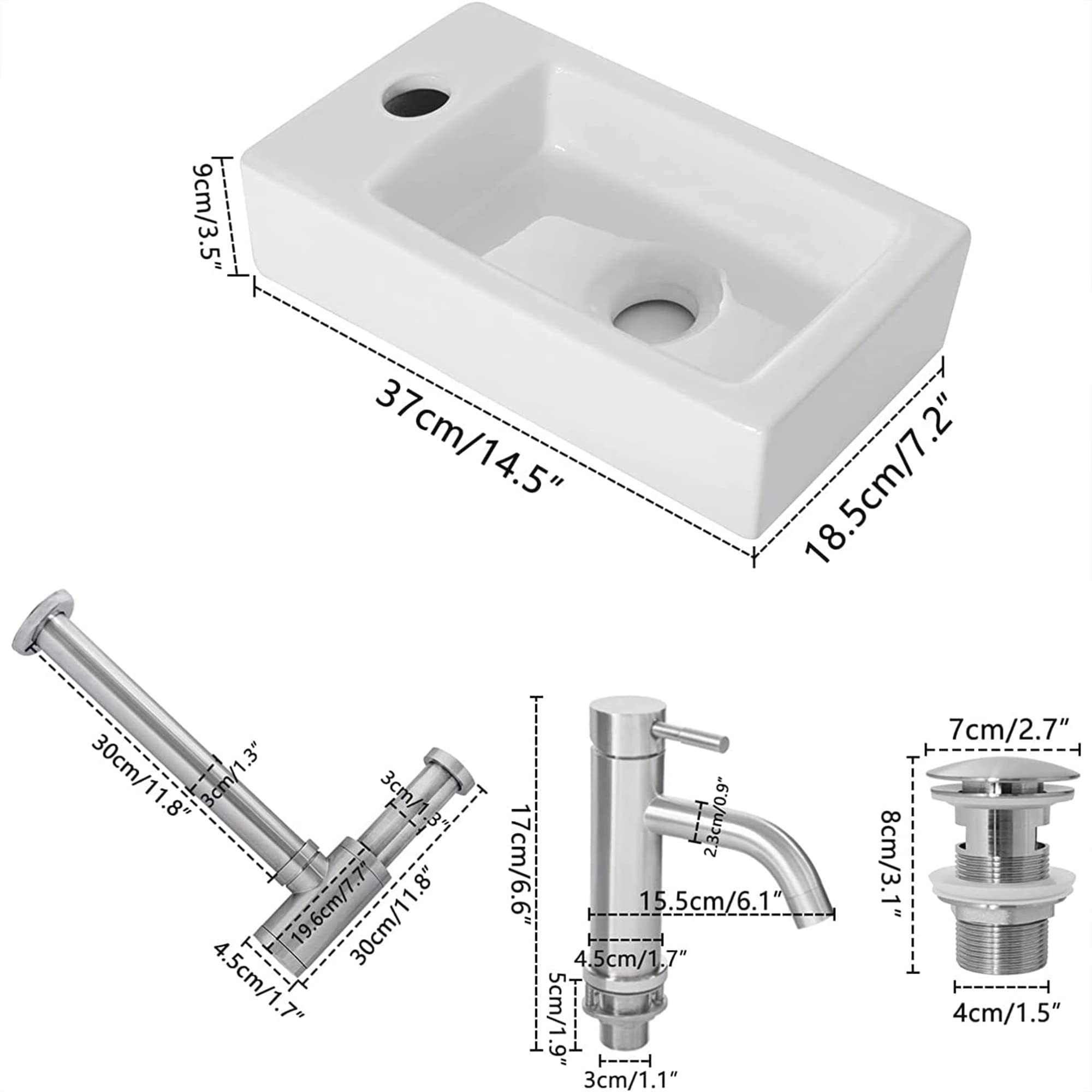 aufsatzbecken klein Hänge- oder Aufsatz Waschbecken Gäste WC Weiß 370x 185x 90mm+ hohe Armatur aufsatzbecken klein mini Handwaschbecken Linke