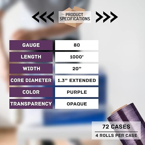 Vista 87 de PSBM - Rollo de película elástica roja con asas de núcleo extendido, 1 paquete, 20 pulgadas x 1000 pies, calibre 80, rollos de película elástica a