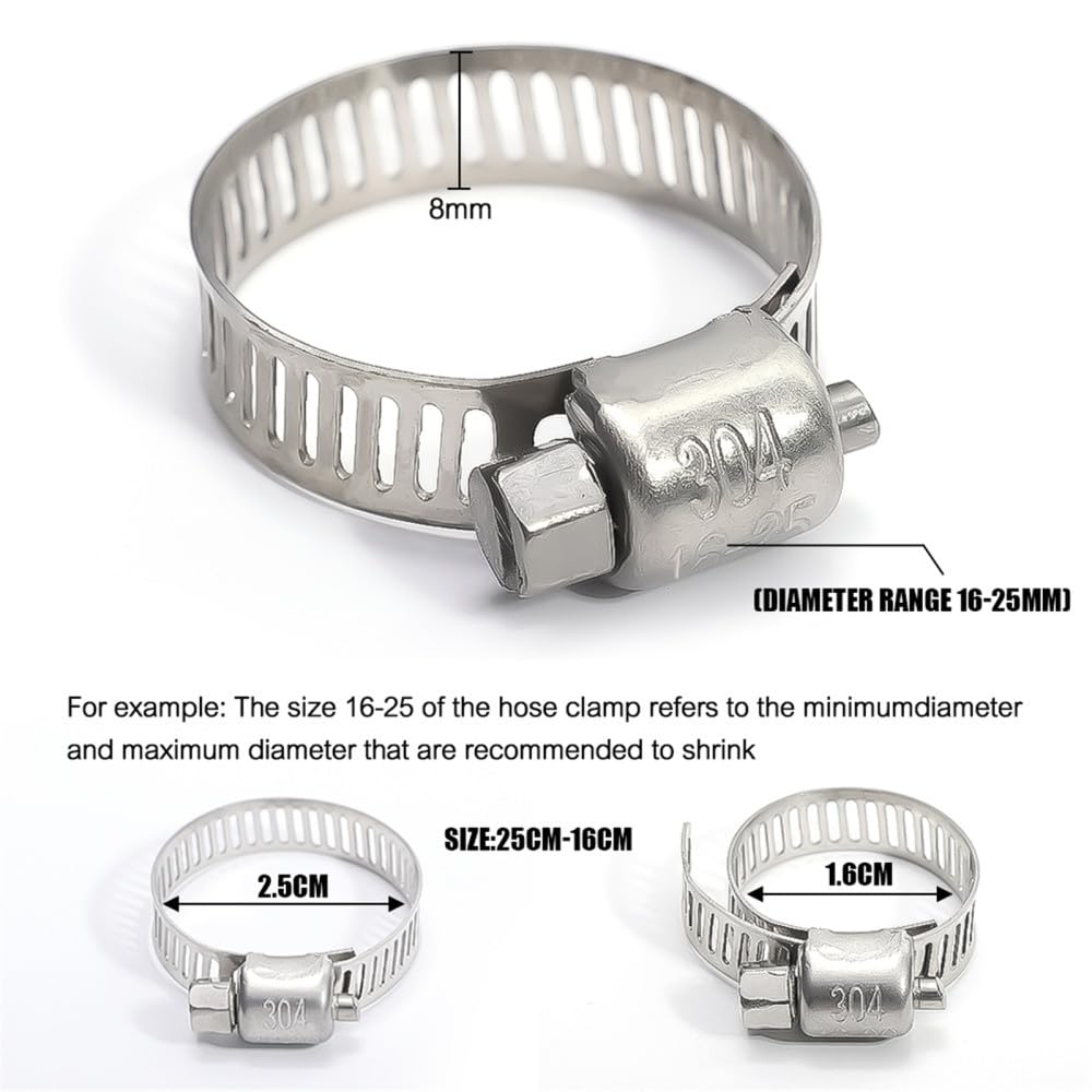 Lot de 5 colliers de serrage circulaires en acier inoxydable pour tuyau d'air, eau et carburant - 1/10 pièces (5 pièces, 10 à 16 mm)