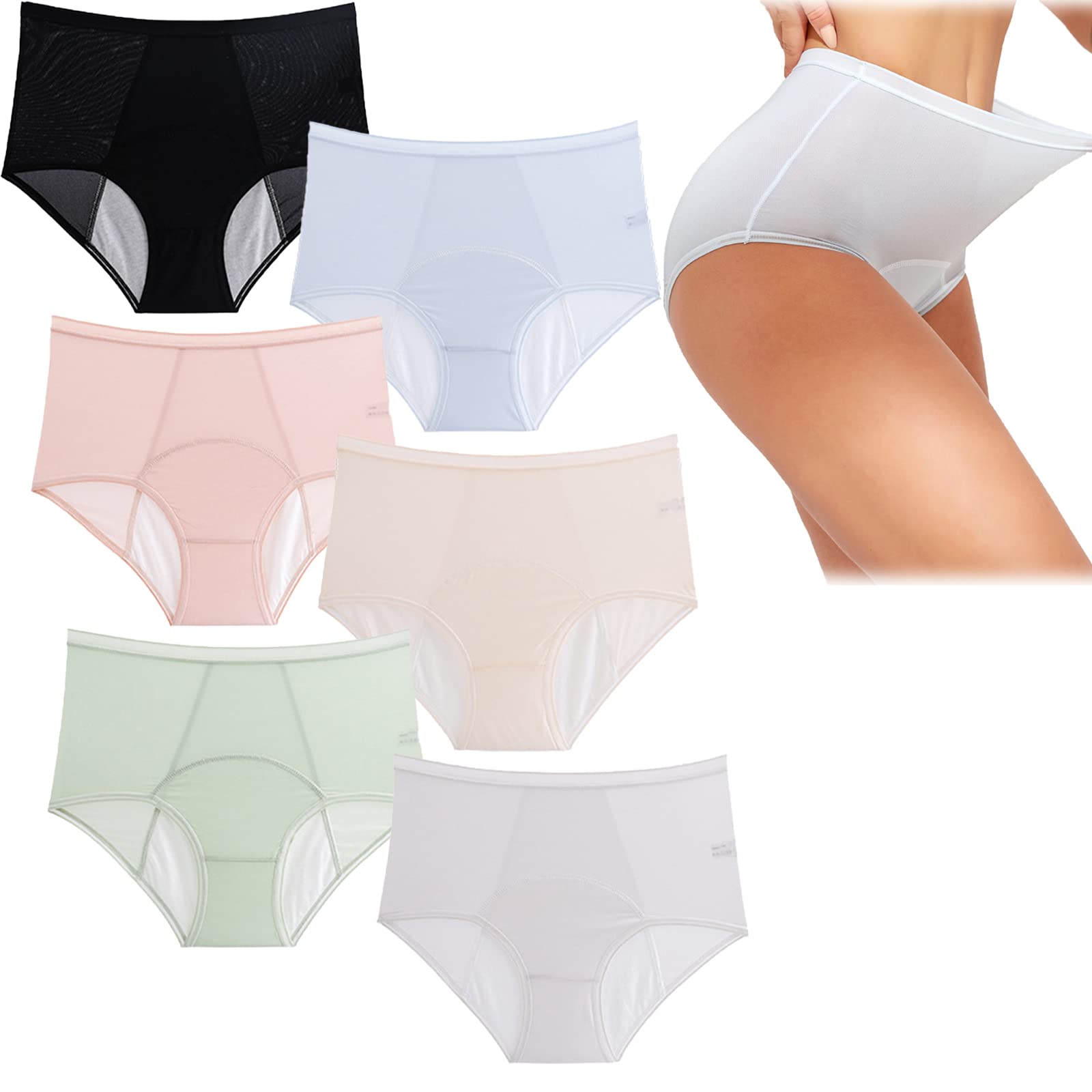 Everdries Leakproof Ladies Ice Silk High Waisted Panties (6PCS, 6XL)
