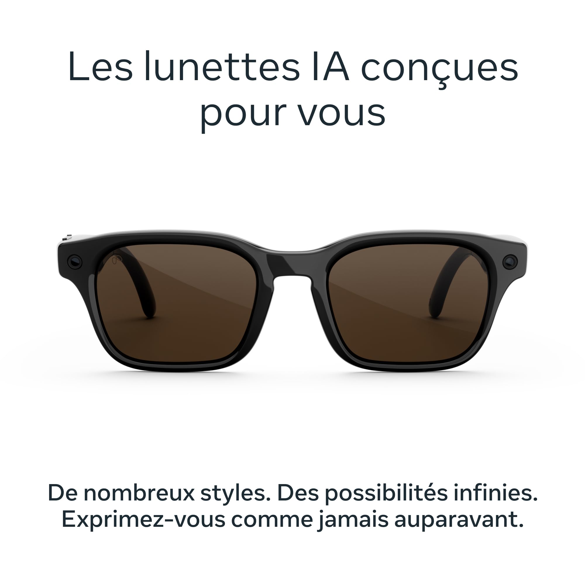 Meta Adventurer Grande taille Noir classique | Lunettes IA pour femme et pour homme — Meta AI, Caméra 12 Mpx, Traduction simultanée — Résolution 3K HD — 8+ heures d’autonomie — Verres marron