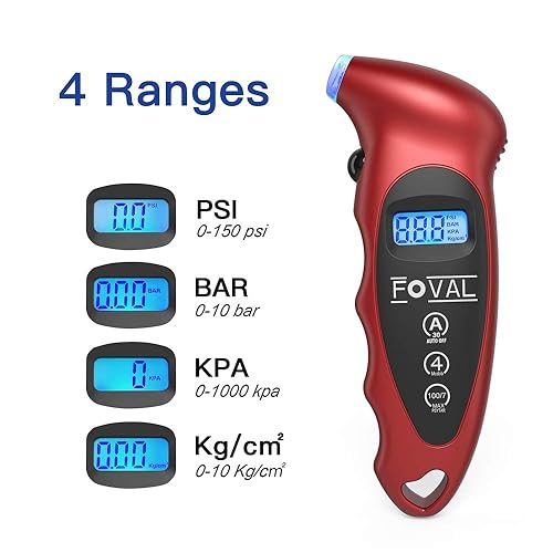 Miniatura 2 de FOVAL Medidor digital de presión de neumáticos de 150 PSI para automóvil, camión, camioneta, bicicleta, lectura instantánea con LCD retroiluminado y