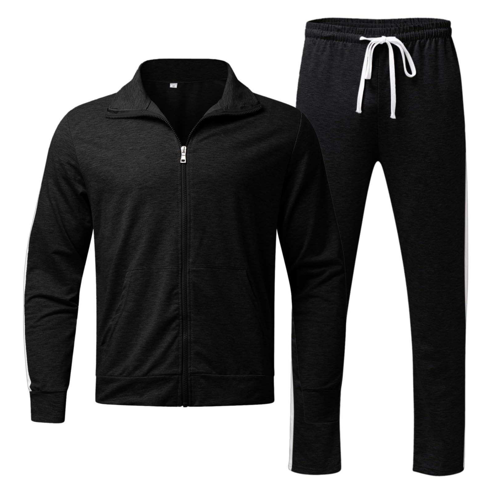 Generisch Tuta sportiva da uomo in cotone, da jogging, da corsa, set da 2 pezzi, con chiusura lampo e pantaloni da jogging per uomo, fitness, palestra, tuta sportiva