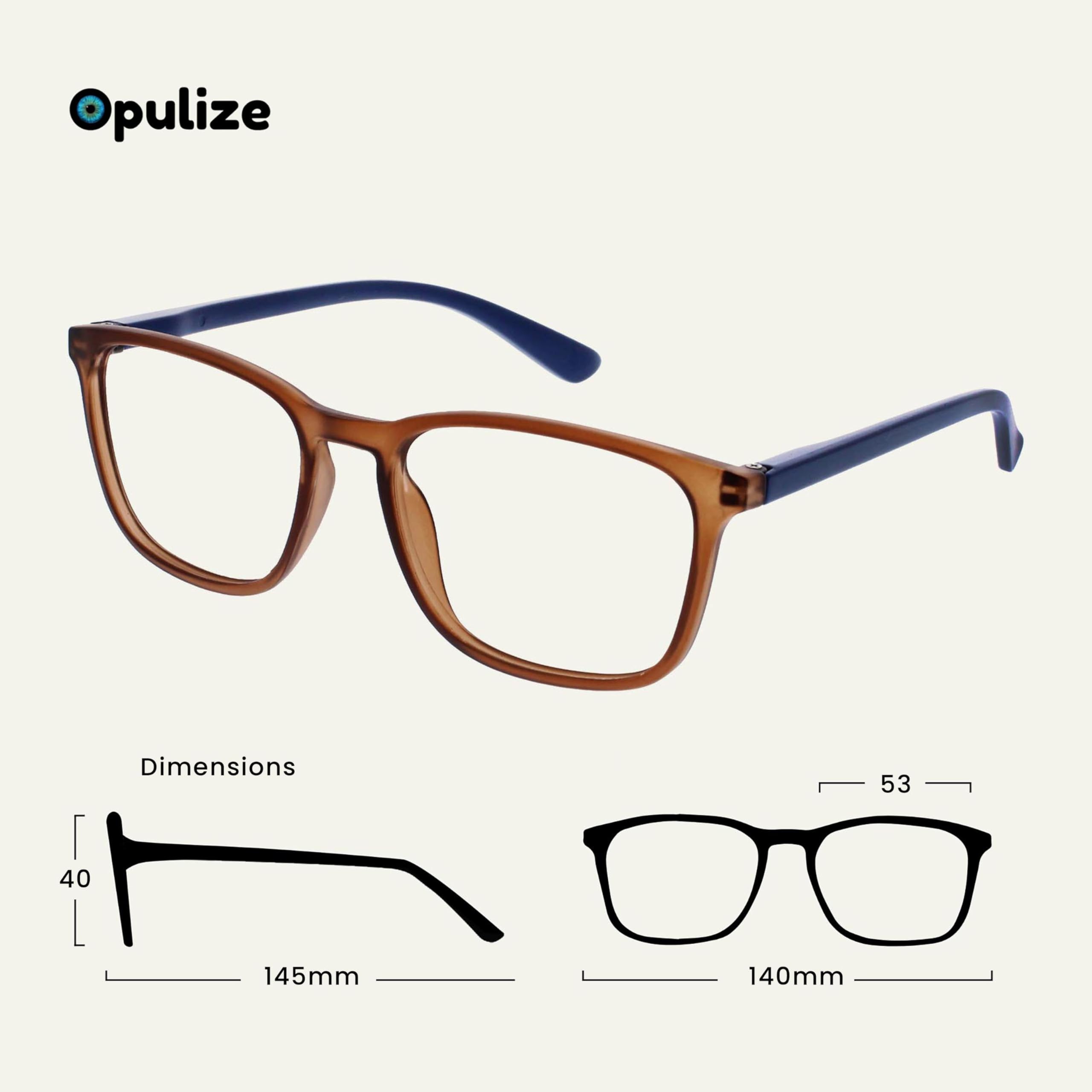 OPULIZE Max Reading Glasses, Classic Large Rectangular Frame, Transparent Matt Brown with Navy Blue Arms, Men's Women's - Image 2
