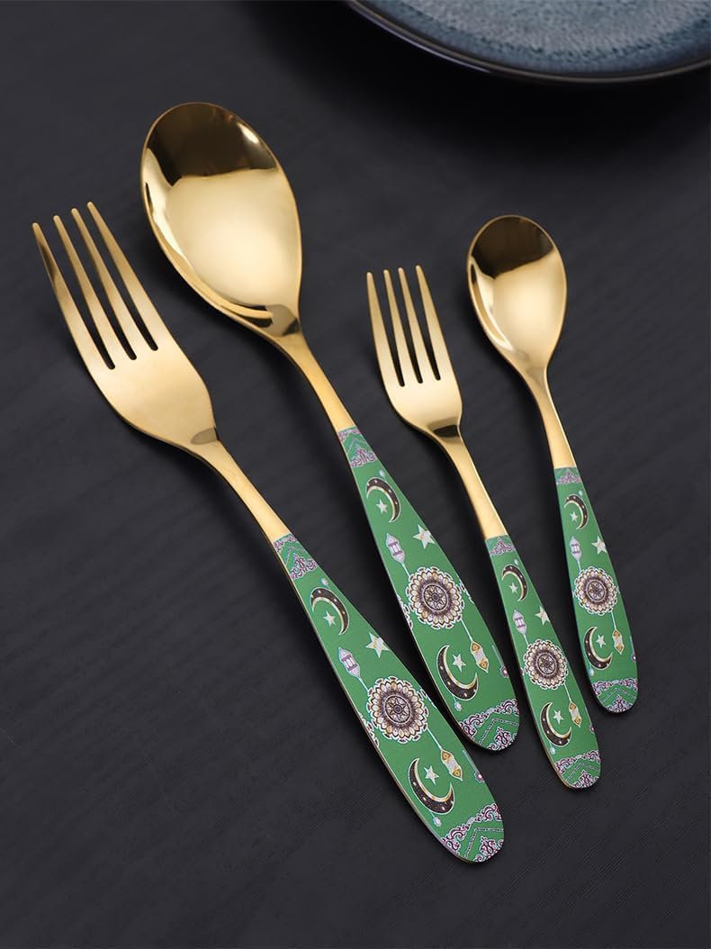 Rieort Ensemble de Couverts 4 pièces Couteau Fourchette cuillère en Acier Inoxydable Ensemble de Couverts rétro fourchettes à dîner Ensemble d'argenterie coloré Ensemble de Vaisselle