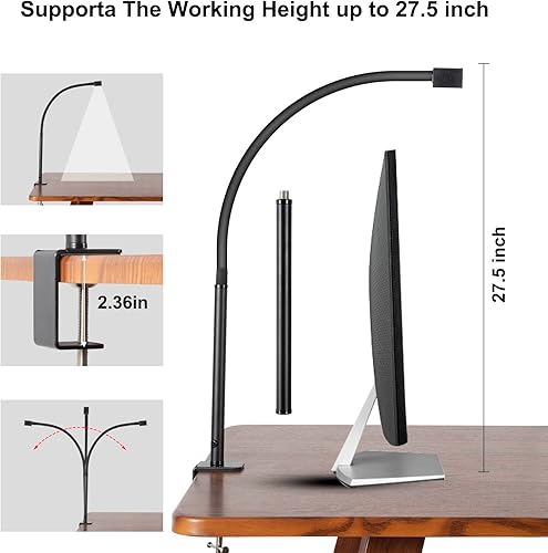 Miniatura 5 de Melaus Lámpara de escritorio LED que cuida los ojos, lámpara de trabajo de arquitecto regulable súper brillante con luz de abrazadera de cuello de