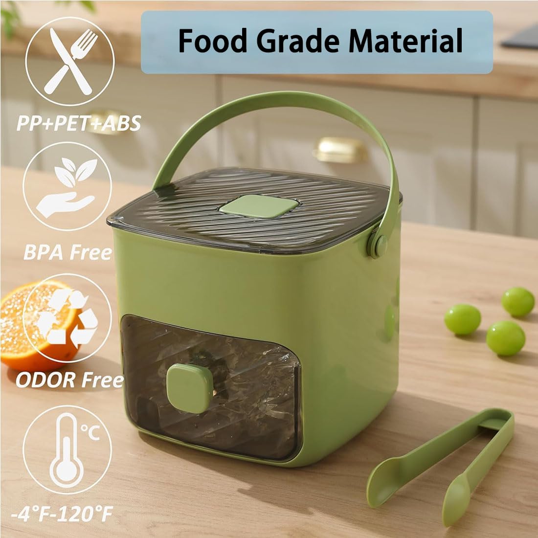 Cubitera de 48 Cubitos con Tapa de Presión Fácil, Bandeja Portátil de Doble Capa con Recipiente y Pinzas, Molde de Silicona de Liberación Rápida para Congelador (Green + Insulated Bag)