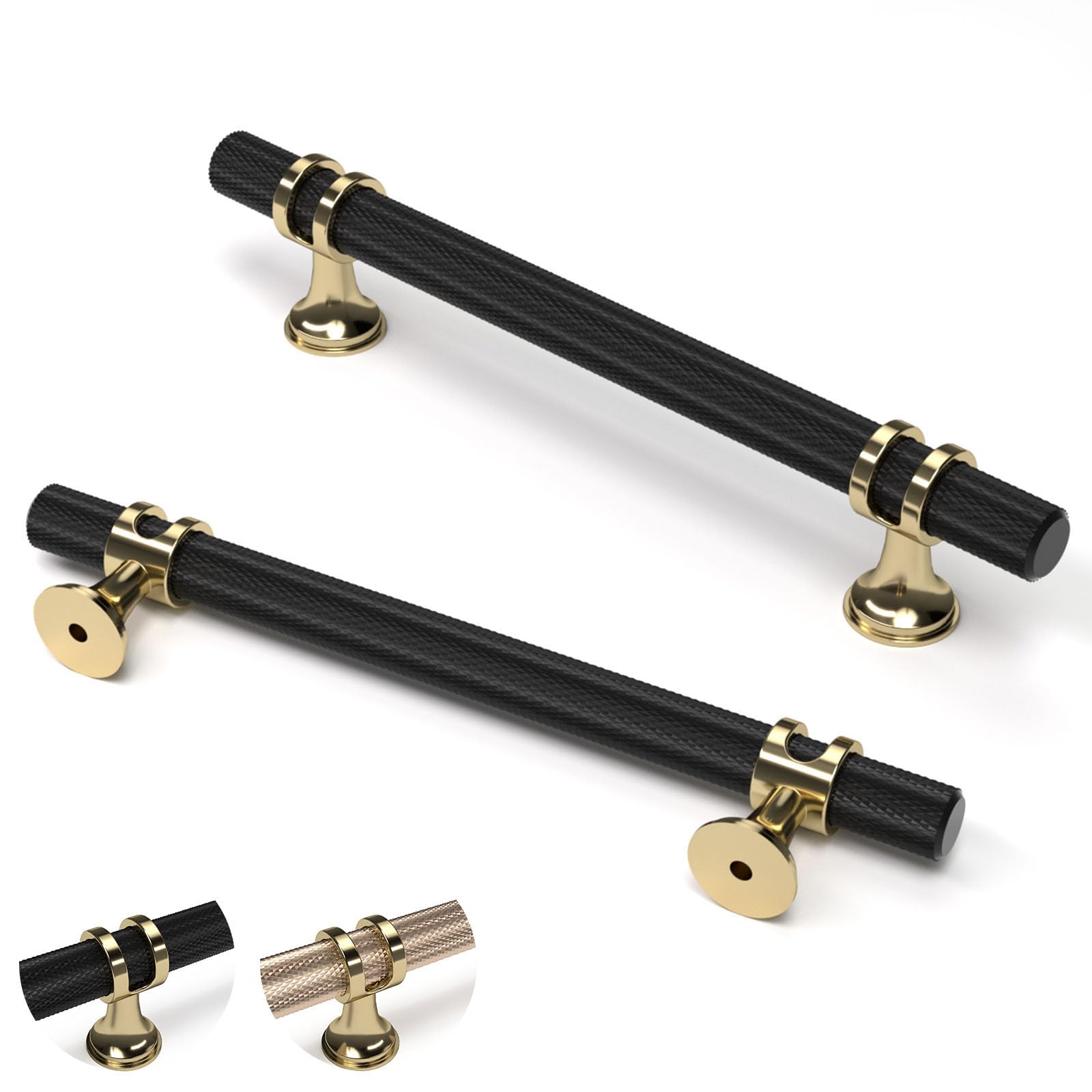Tiradores para armario negros y dorados de 128 mm para renovar cajones de cocina