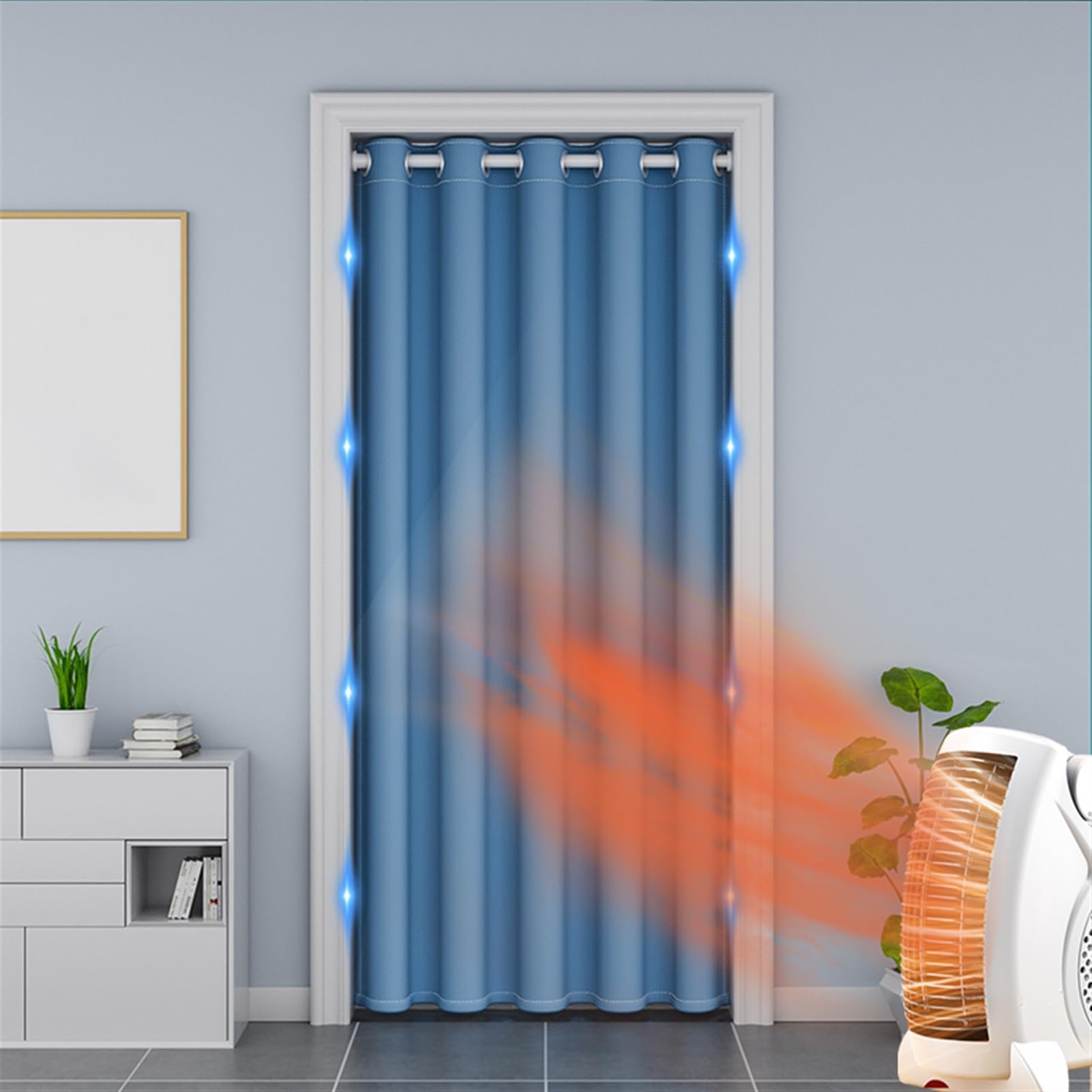 Magnetischer Thermo-Türvorhang, Raumteiler, akustische Geräuschreduzierung für Küche und Schrank, 150 x 240 cm, 1 Stück, blau, isolierter Sichtschutz