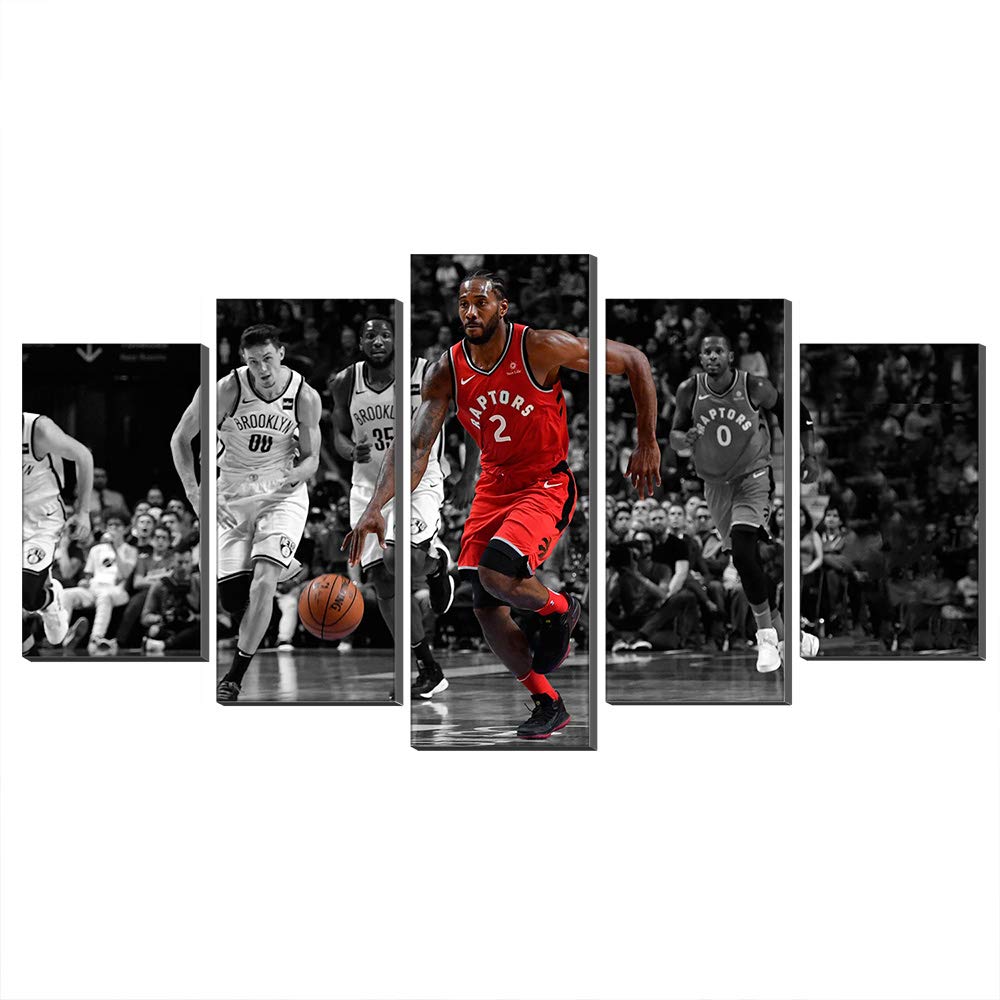 Toronto Raptors Kawhi Leonard Oil Paintings Print on Canvas Wall Art Artwork Ready To Hang for Home Office Decorations, 5 Piece (With frame,50 x 100 cm)